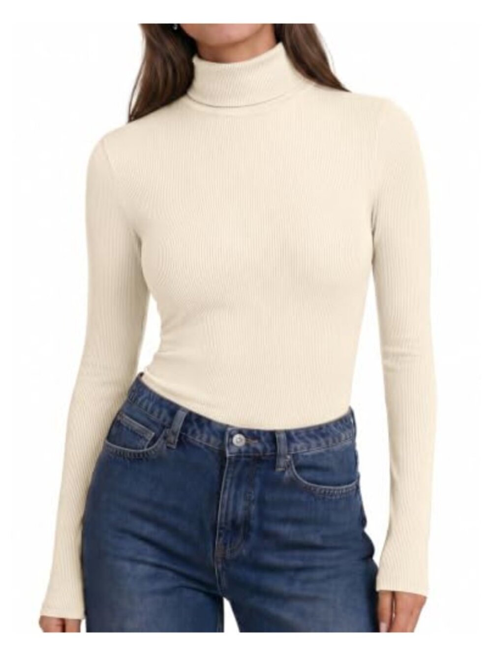 Ekouaer Women's Ribbed Turtleneck Long Sleeve Fitted Thermal Top
